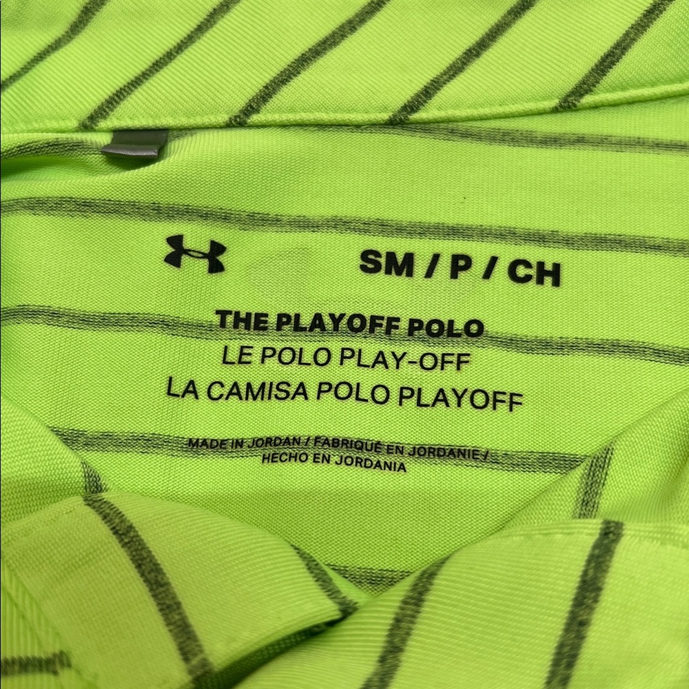 Under Armour Men's Lime Green Striped Playoff Polo Small Golf Athleisure Tennis - Picture 6 of 6